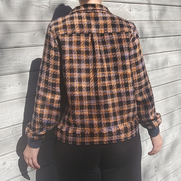 SCOTCH & SODA MAISON SCOTCH Cotton Blend Tweed Checked Trucker Jacket size M - Picture 3 of 9